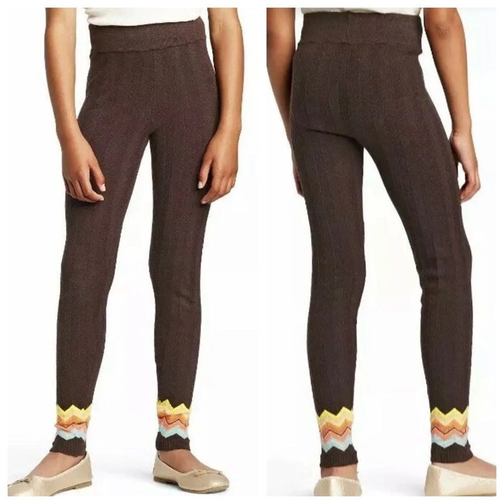 Missoni‎ Brown Knit Chevron Hem Woven Knit Leggings L NEW